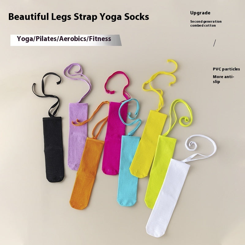 Anti-slip Cross Lace-up Yoga Pilates Dance Dopamine Sports Wear Mid-calf Socks