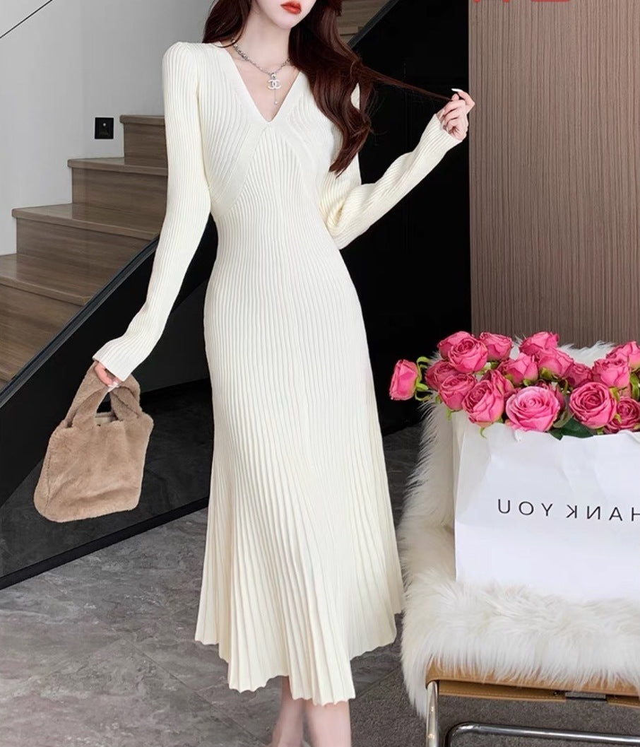 Retro Hong Kong Style Meiko Atmospheric Knitted Dress