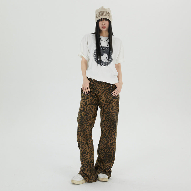 Leopard Print Wide-Leg Pants – Y2K Streetwear Aesthetic