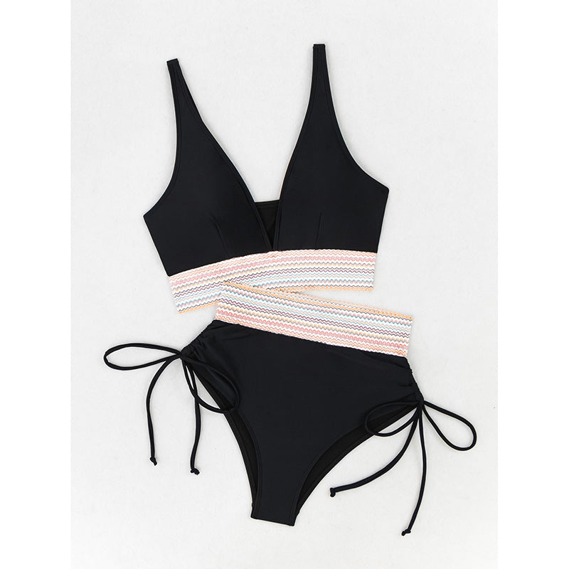 High Waisted Bikini Sets Two Piece Tummy Control Swimsuit Color Block Bathing Suits