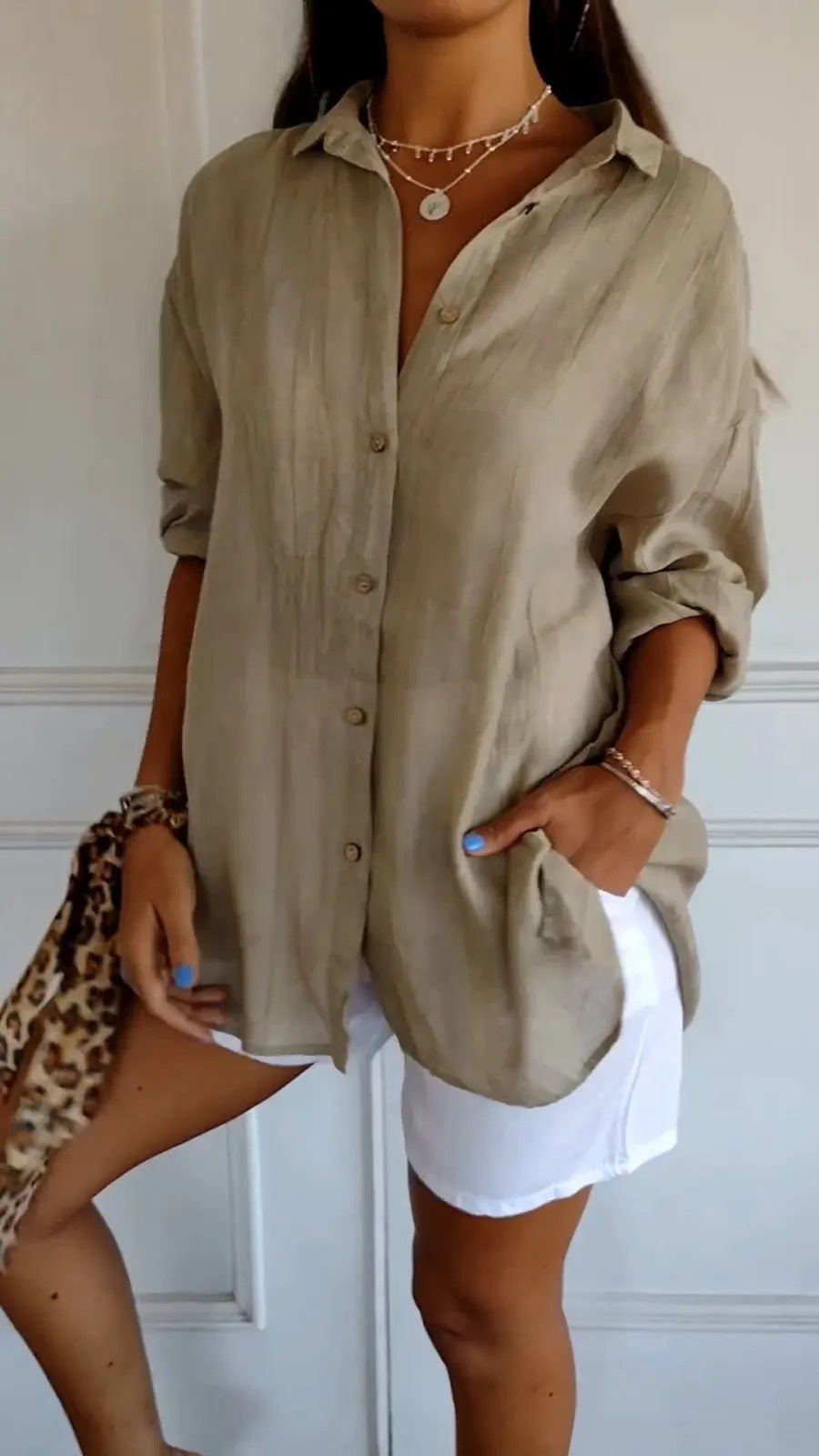 Lapel Long Sleeve Shirt Single-breasted Pleated Shirt For Women's