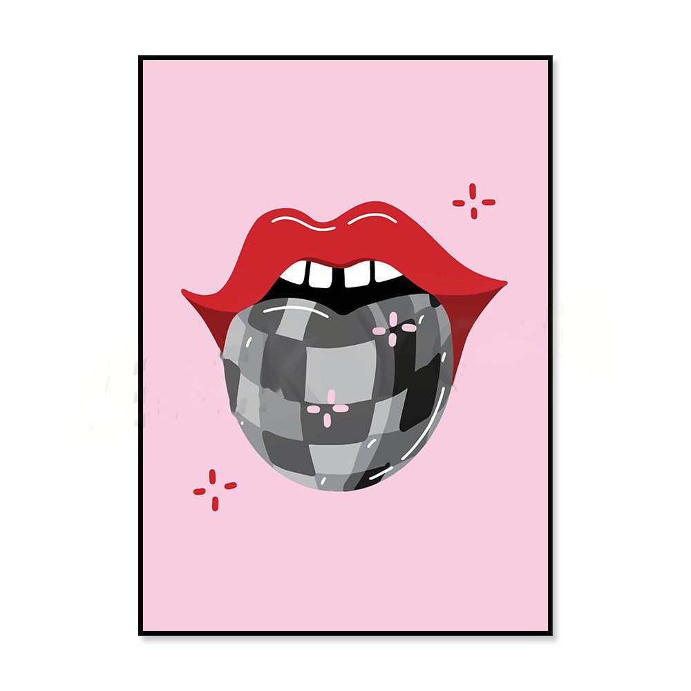 Aesthetic Y2K Inspired Wall Art Prints with Hearts & Lips Mouth Poster Vintage Illustration