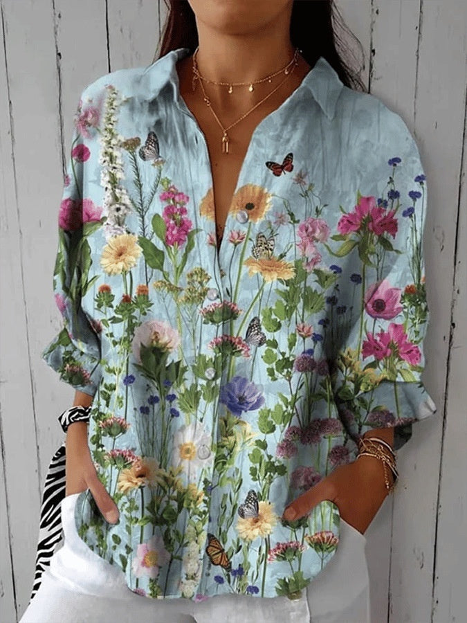 Creative Fashion 3D Printing Lapel Casual Shirt For Women's