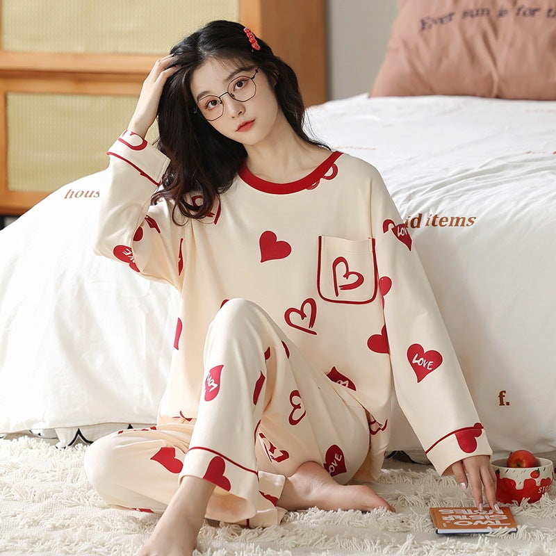 Comfy Women's Cartoon Pattern Sleepwear Set Loose Print Pajamas Women Autumn Winter Pajama Set Long Sleeves And Trousers Elegant Sleepwear Girl Loungewear Home Clothes