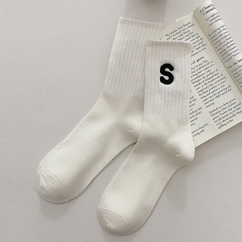 Embroidered S-letter Cotton Sweat-absorbent Autumn And Winter Socks Women's