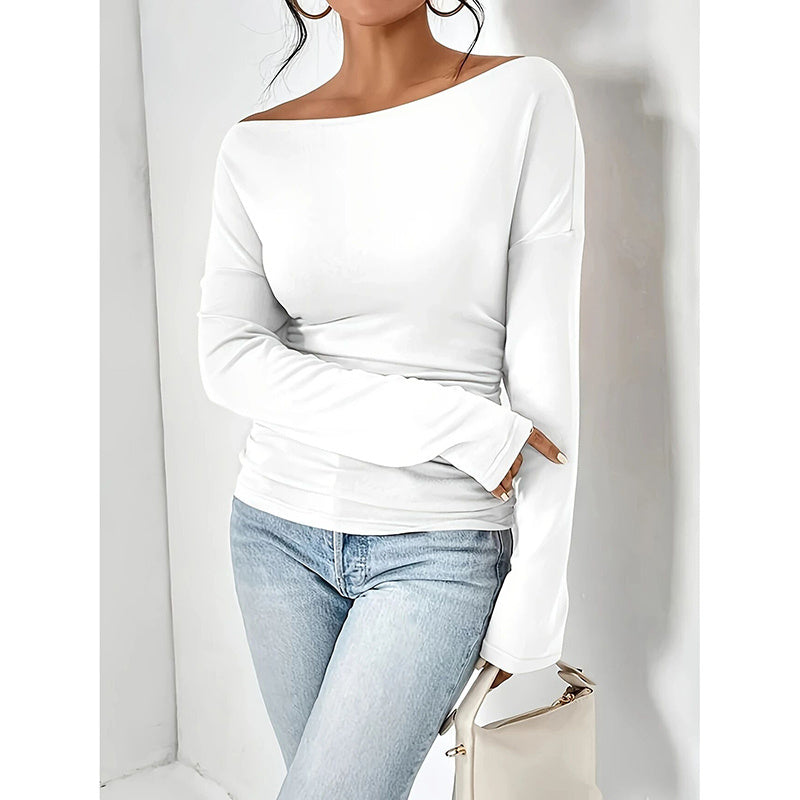 Off The Shoulder Tops Long Sleeve T Shirts Going Out Tops Casual Trendy Ruched Slim Fitted Tees