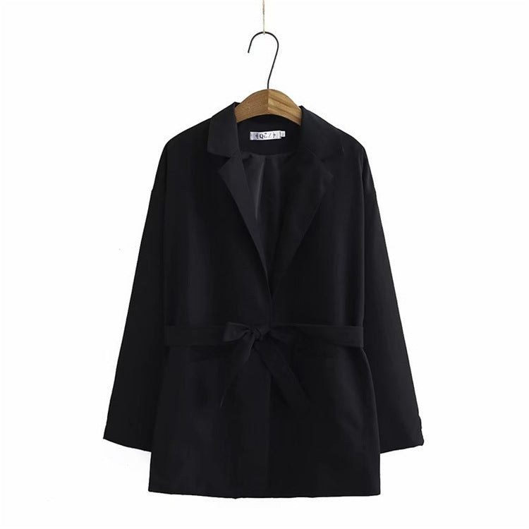 Elegant Long Sleeve Blazer Jacket with Belt - Workwear & Casual Korean style plus size ladies casual top