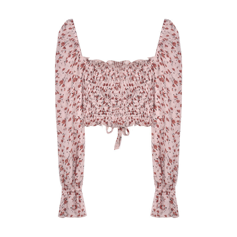 Floral Off-Shoulder Drawstring Crop Top For Women's