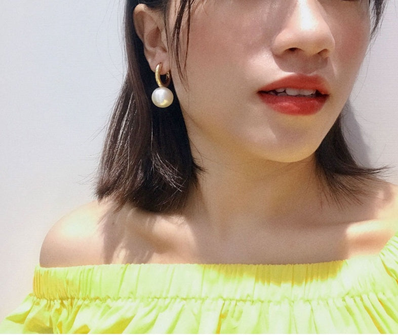 Elegant Gold Hoop Earrings with Dainty Pearl Drop Gold Pearl Hoop Earring
