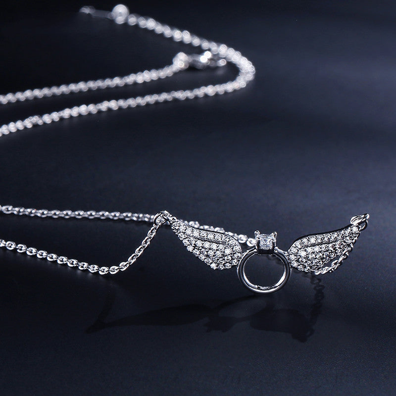 Winged Ring Pendant Necklace – Soar in Style with Sparkling Elegance Butterfly Jewelry Necklace Female Clavicle Chain