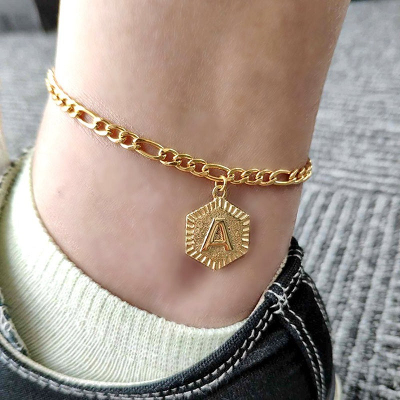 Customized Alphabet Letter Anklet Gold Color Foot Chain Bracelet For Women