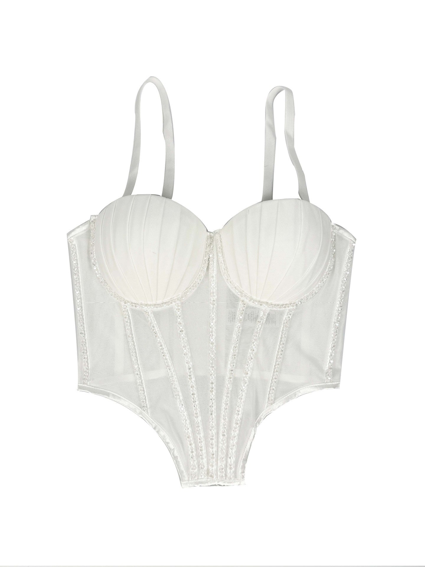 Sexy Mesh With Braces And Breast Pad Can Be Worn Outside Rhinestone Fishbone Plastic Bra