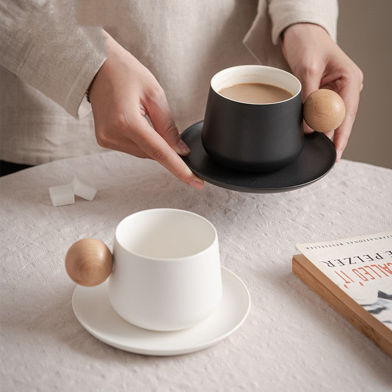 Elegant Black & White Ceramic Mug with Coaster Ceramic High Value Coffee Mug