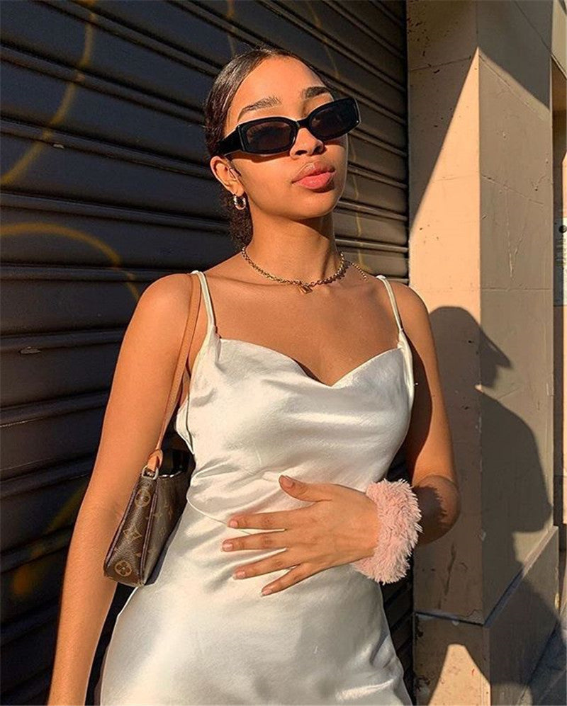Sexy Cowl Neck Satin Mini Slip Dress Silky drawstring short dress home pajamas