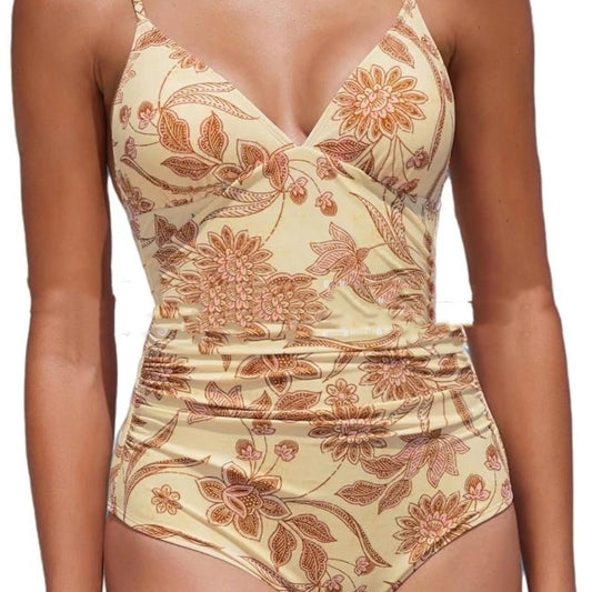 Vintage Bloom – Elegant One-Piece with a Retro Floral Twist  Belly Contracting One-piece V-neck Push Up Sexy Swimsuit