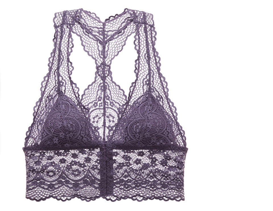 Satin / Silk Look Lace Trim Camisole Top New Ultra-Thin Hollow Bra Set
