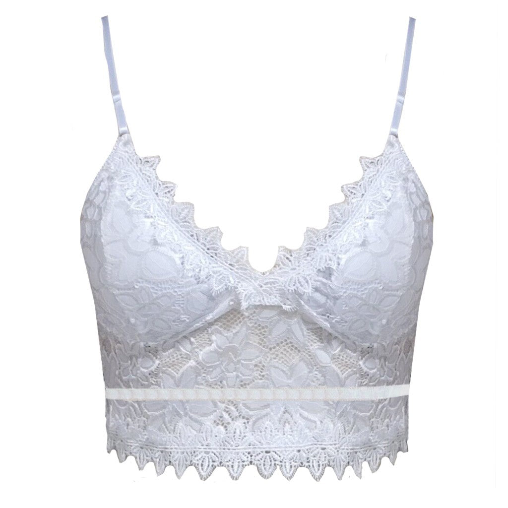 Sexy V-Neck Scalloped Lace Bralette Triangle Cup Bra with Openwork Lace