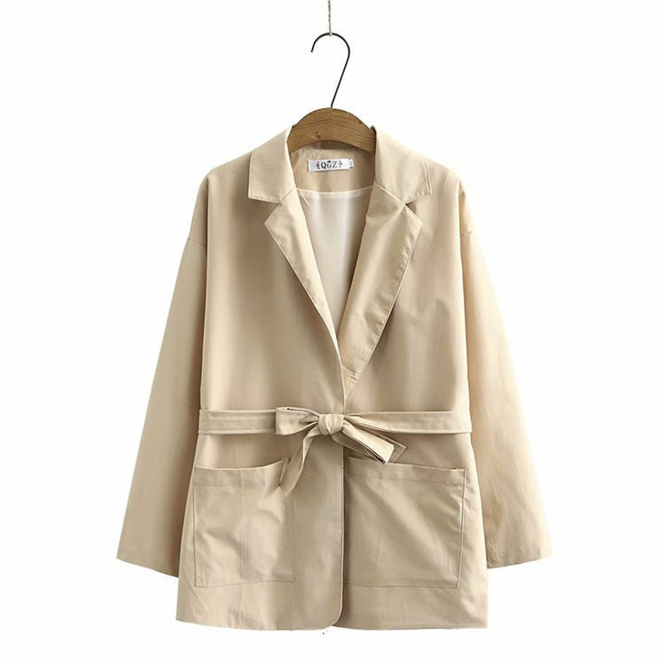 Elegant Long Sleeve Blazer Jacket with Belt - Workwear & Casual Korean style plus size ladies casual top