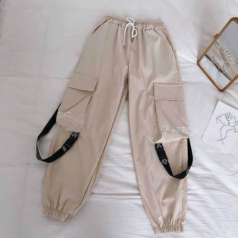 Urban Grip Strap Cargo Joggers – Tactical Edge, Street-Ready Style Elastic waist harem pants beam leg pants