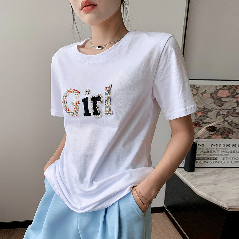 Aesthetic "Girl" Design Short Sleeve Top | Versatile Everyday Tee Printed T-shirt Korean Style Versatile Half Sleeve Top