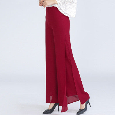 Luxe Flow Slit Pants – Sheer Elegance in Black & White Chiffon harem pants split female wide-leg pants