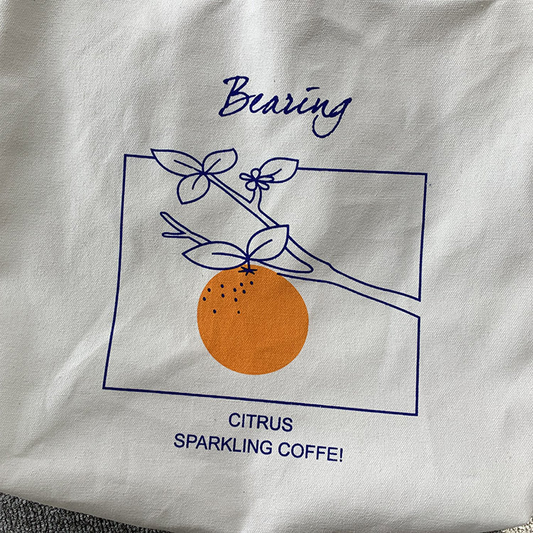 Canvas Tote Bag with Orange Print Korean Bag