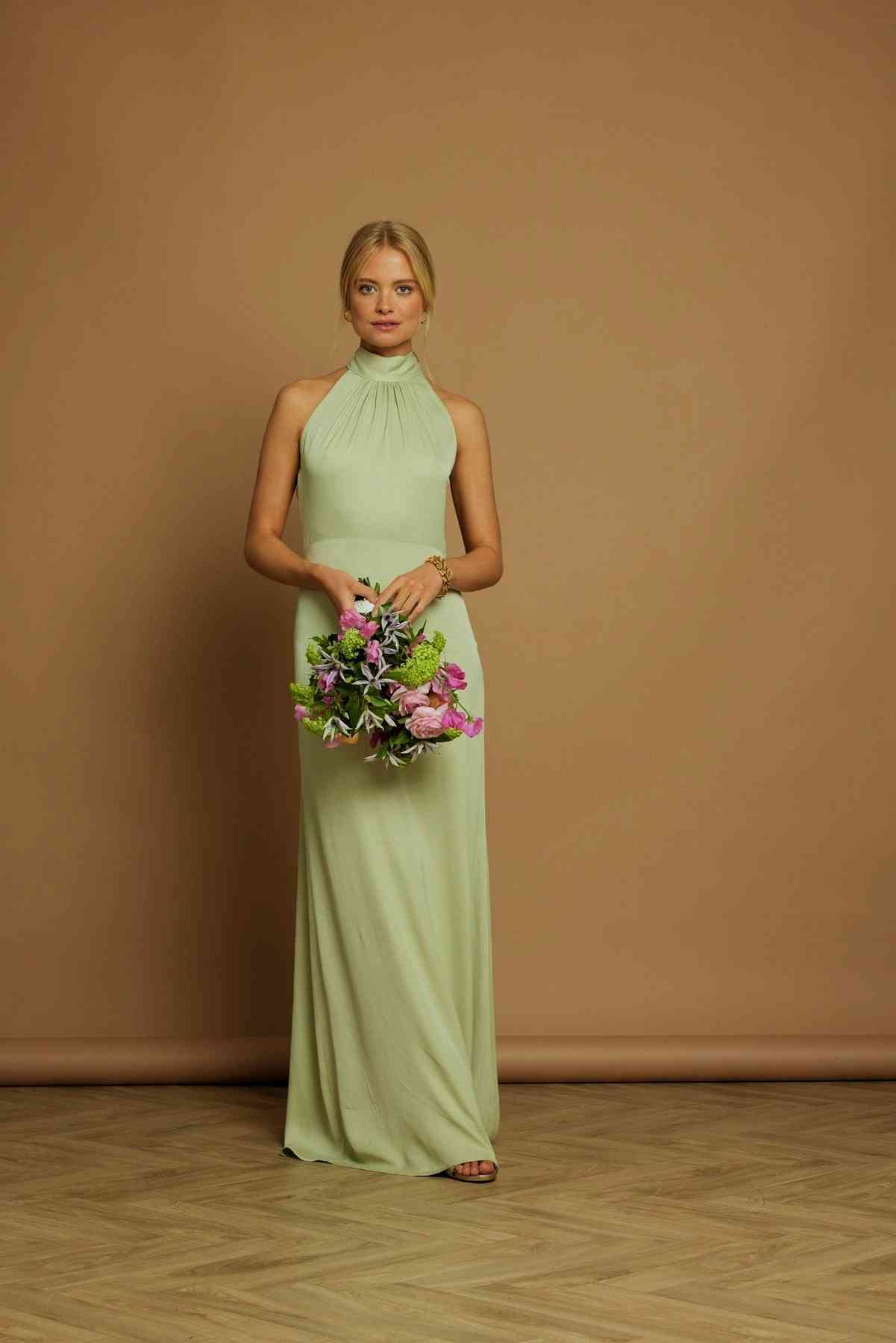 Elegant Bridesmaid Maxi Dresses with Various Necklines Fashion Plus Size Satin Bridesmaid Dress