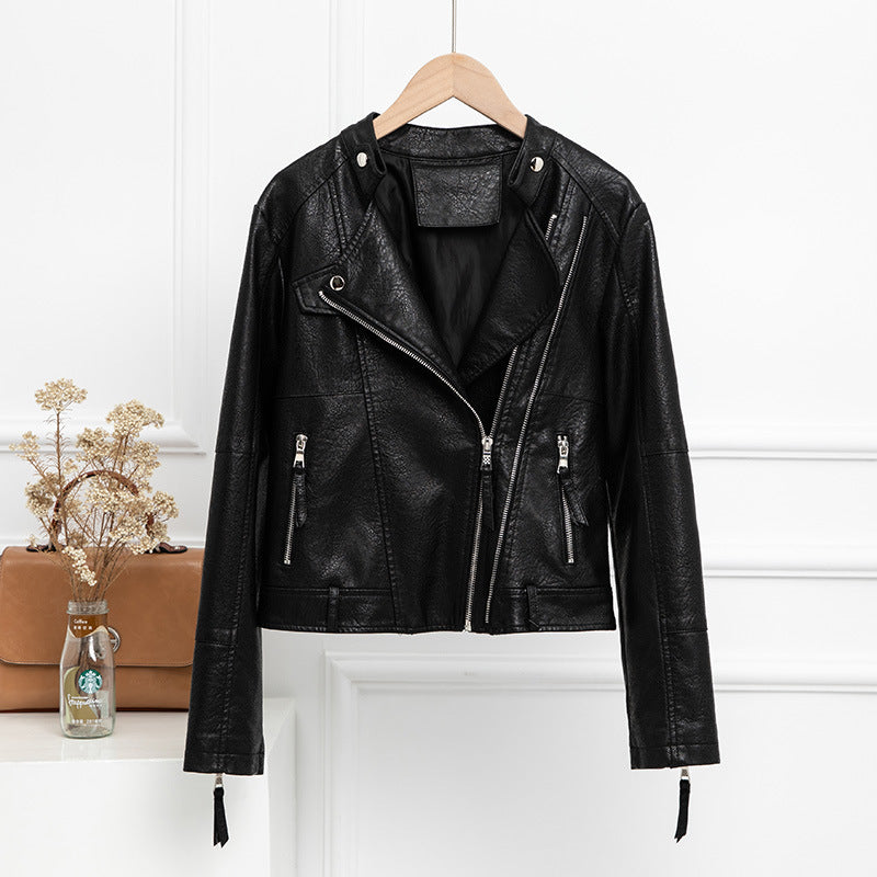 Cream Leather Short Aesthetic Jacket For Women's