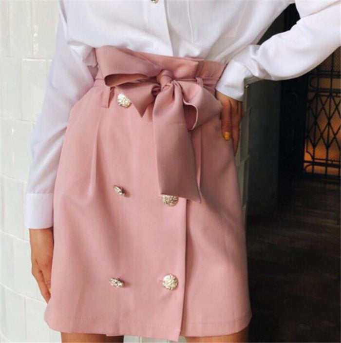 Bow Tie Mini Sweet Vintage Button Skirts For Women