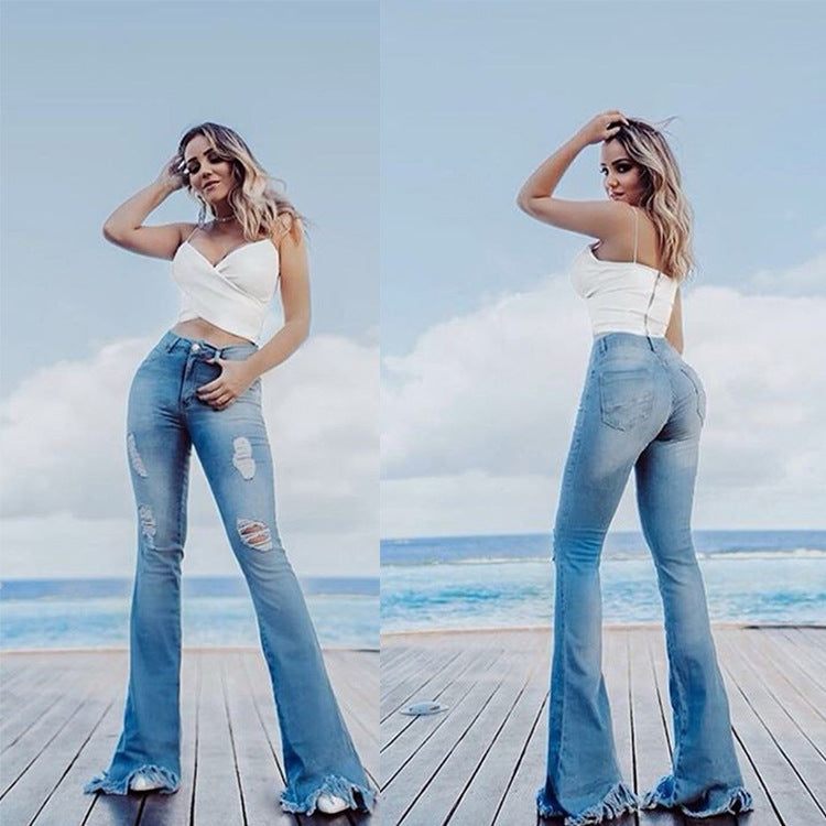 Retro Hippie Stretch Flare Slim Fit Pants Wide-Leg Flared Jeans