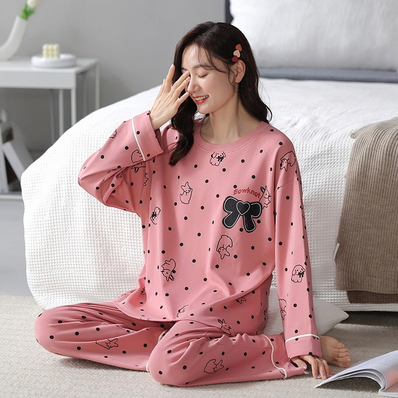 Comfy Women's Cartoon Pattern Sleepwear Set Loose Print Pajamas Women Autumn Winter Pajama Set Long Sleeves And Trousers Elegant Sleepwear Girl Loungewear Home Clothes