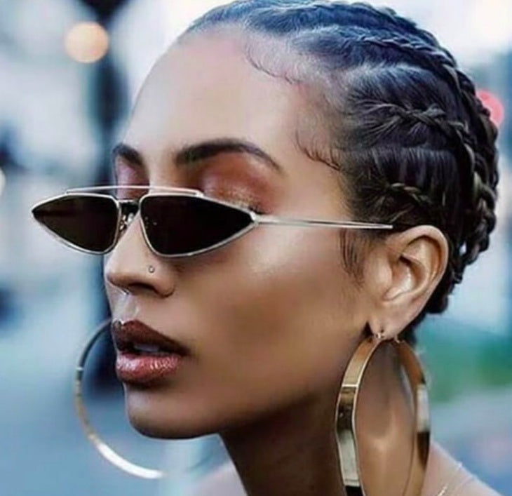 Retro Skinny Cat Eye Sunglasses New Double Metal Frame Vintage Sunglasses
