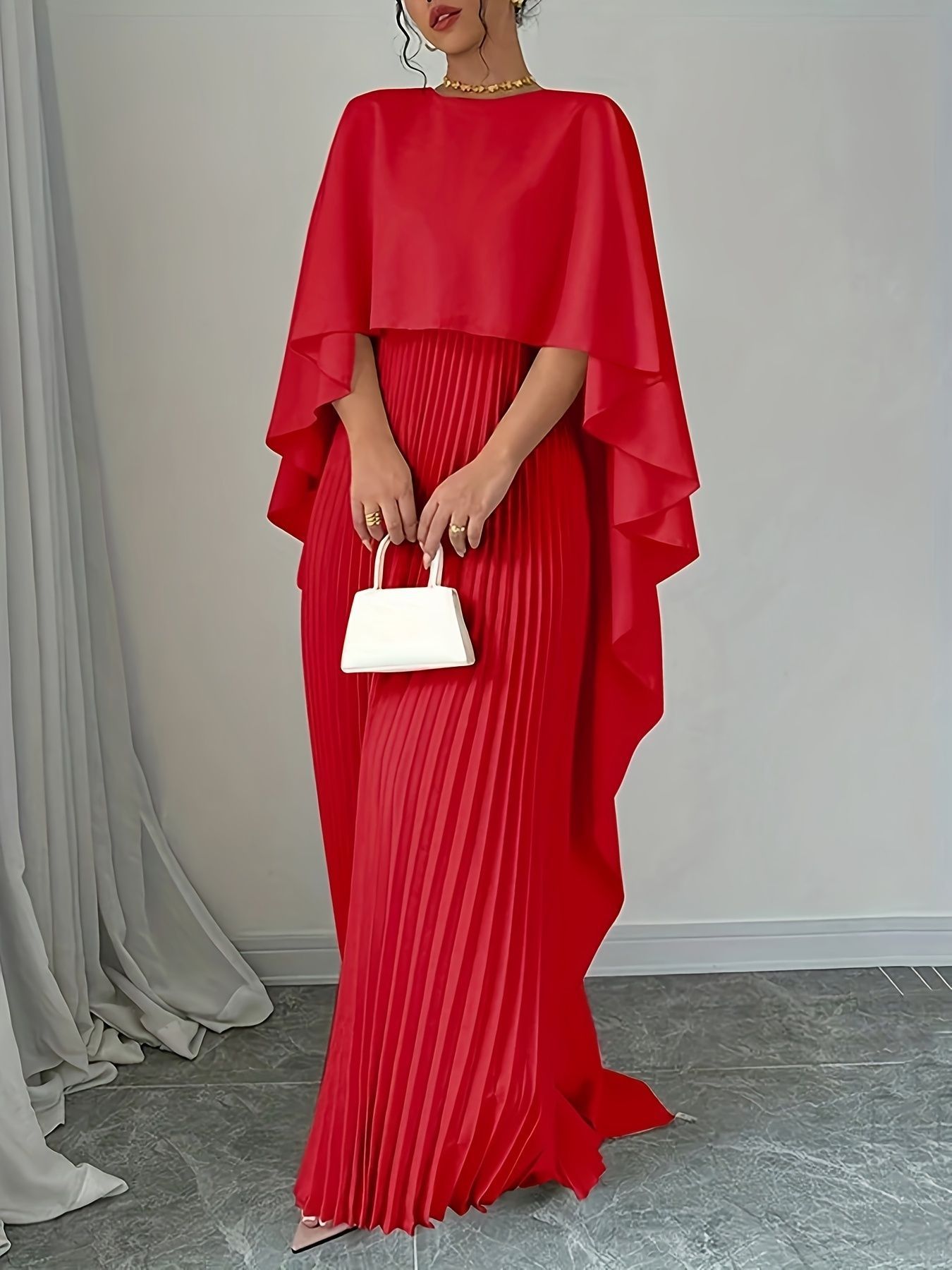 Elegant Pleated Kaftan Dress – Grace in Every Fold Women's Fashion Loose Batwing Sleeve Dress