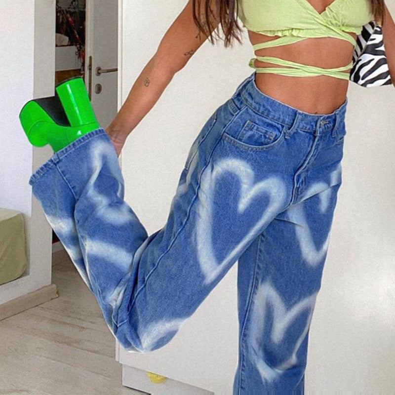 Love Graffiti Women High Waist Straight Slim Jeans