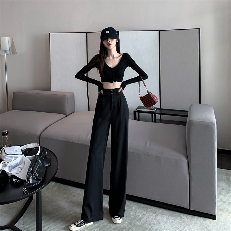 Urban Contour Tailored Trousers – Sleek Meets Street White Pants Women's High Waist Drape Suit Wide Leg Pants