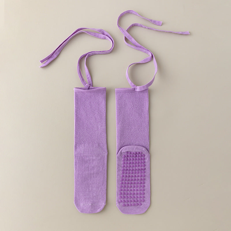 Anti-slip Cross Lace-up Yoga Pilates Dance Dopamine Sports Wear Mid-calf Socks