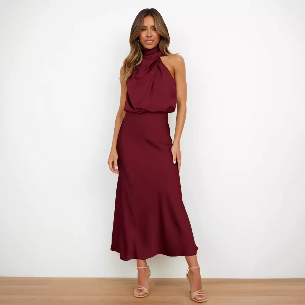 Solid Color High-grade Satin Elegant Dress For Women's
