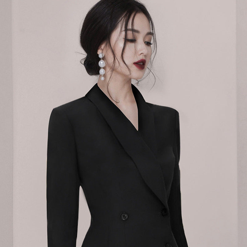 Elegant Office Black Suit Casual Short Dress For Women's