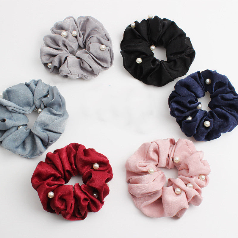 Elegant Faux Pearl Hair Scrunchie Creative rubber band fabric hair accessories hair ring