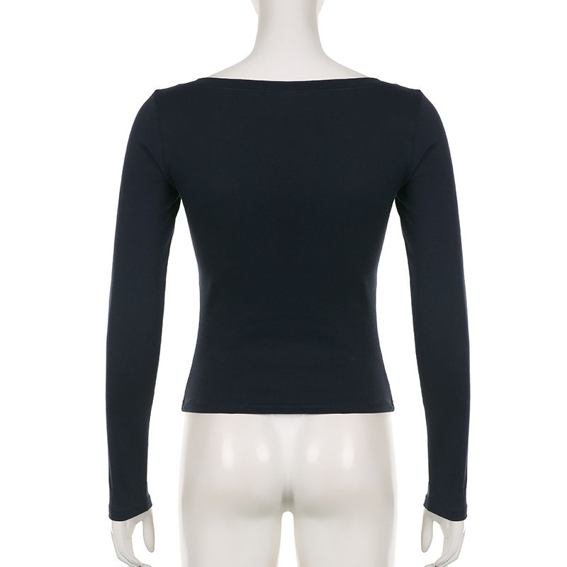 American-style Special Breasted Printed Slim Fit Long-sleeved T-shirt Bottoming Shirt
