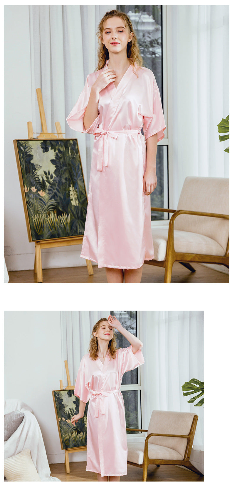Luxurious Satin Kimono Robe - Soft Silk Feel Bathrobe for Women Pajamas Silk Wedding Pajamas Women