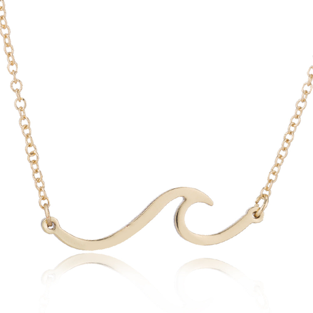 Dainty Minimalist Wave Charm Jewelry | Beach & Ocean Inspired Women's Fashion Simple Wave HAILANG Necklace Bracelet