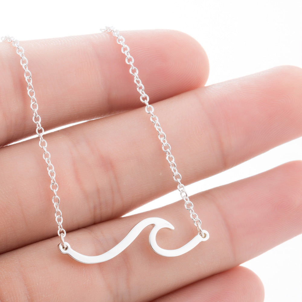 Dainty Minimalist Wave Charm Jewelry | Beach & Ocean Inspired Women's Fashion Simple Wave HAILANG Necklace Bracelet