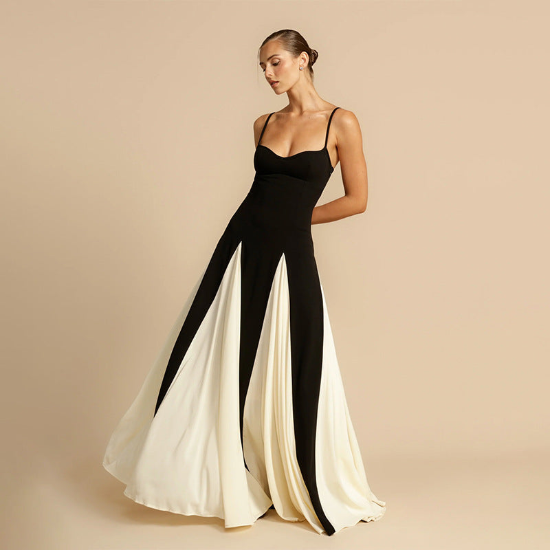 Elegant Versatile Fashion Color Contrast Sling Dress