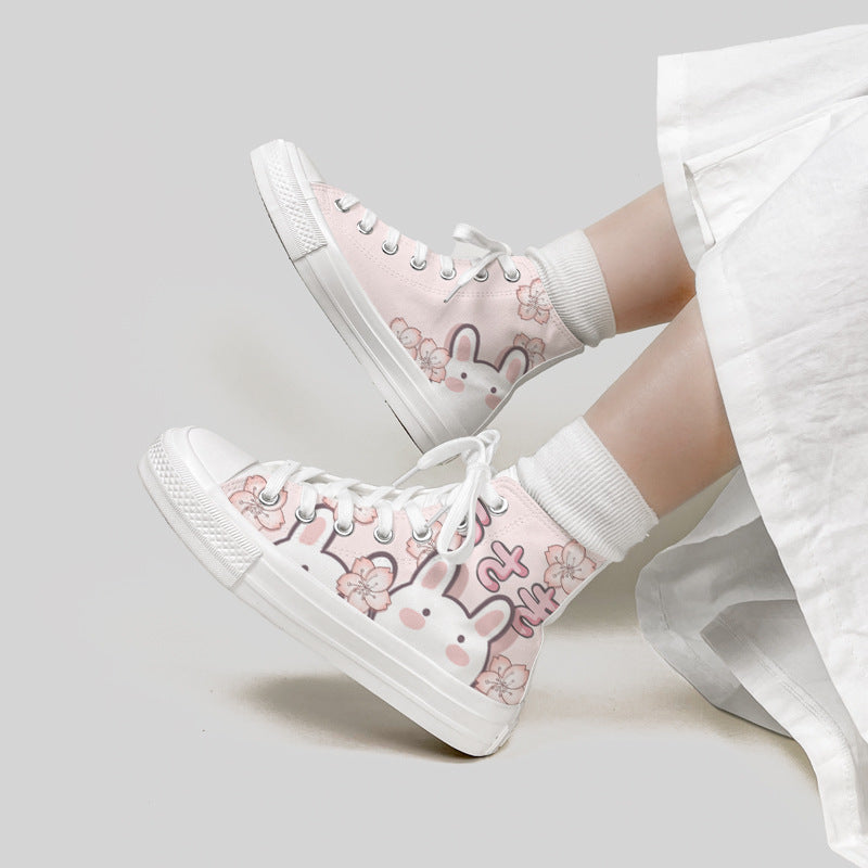 Cute My Melody & Bunny High-Top Sneakers | Kawaii Anime Canvas Shoes Japanese And Korean Style Girls' High-top Canvas Shoes