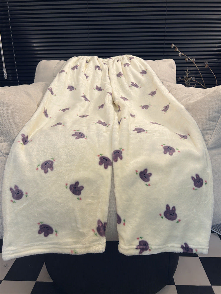Fleece-lined Thick Coral Fleece Casual Loose Wide Leg Warm Extra Long Pants