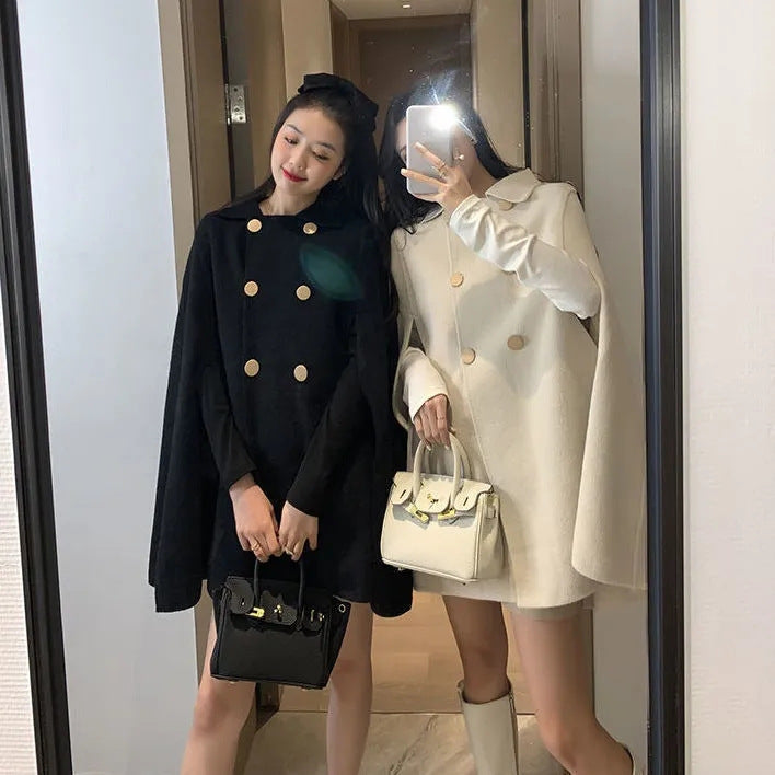 Élan Cape™ Classic Double-Breasted Cape Coat – Chic & Cozy Elegance Cape Top Women's Korean-style Loose