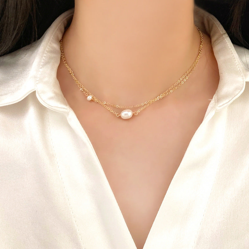 Dainty Layered Pearl Choker Necklace - Minimalist Elegance Sterling Silver Chain Fashion Jewelry Gift