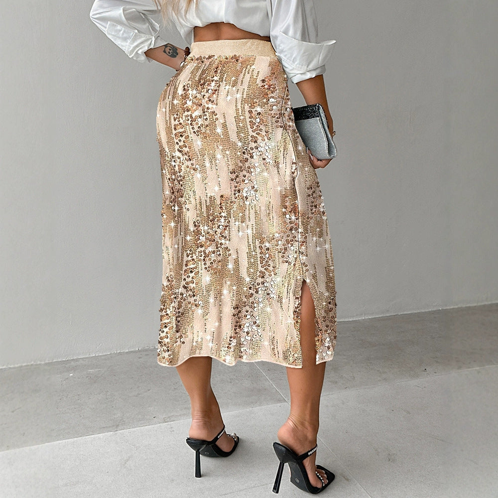 Versatile Solid Color Fashionable Sequin Skirt For Women's