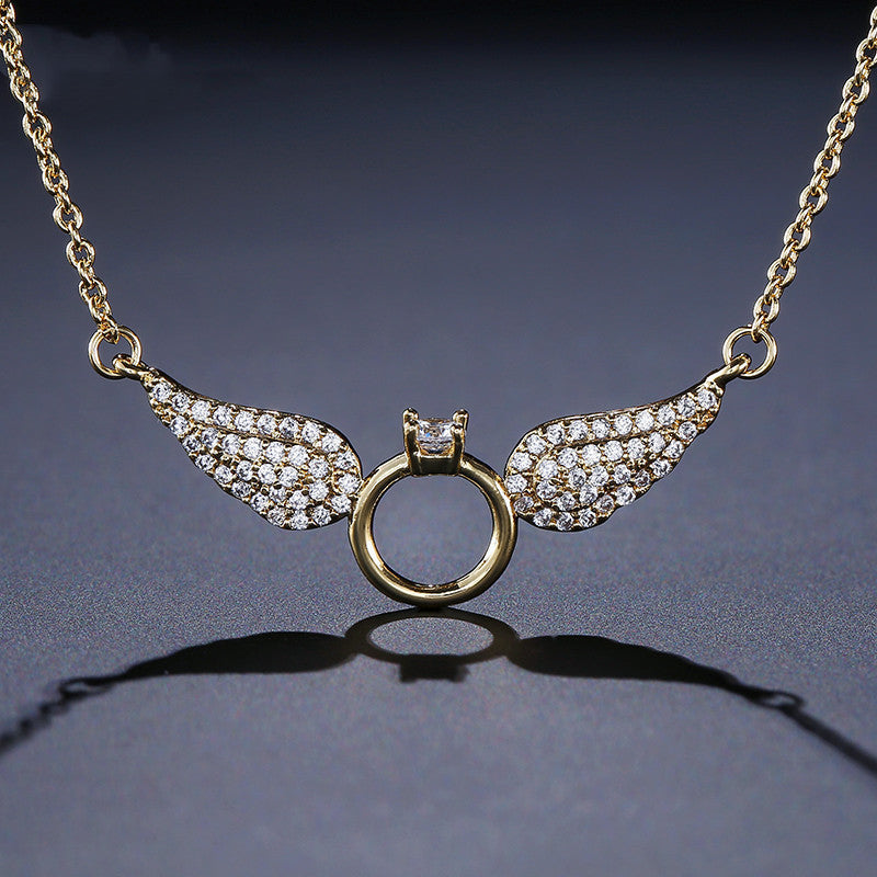 Winged Ring Pendant Necklace – Soar in Style with Sparkling Elegance Butterfly Jewelry Necklace Female Clavicle Chain
